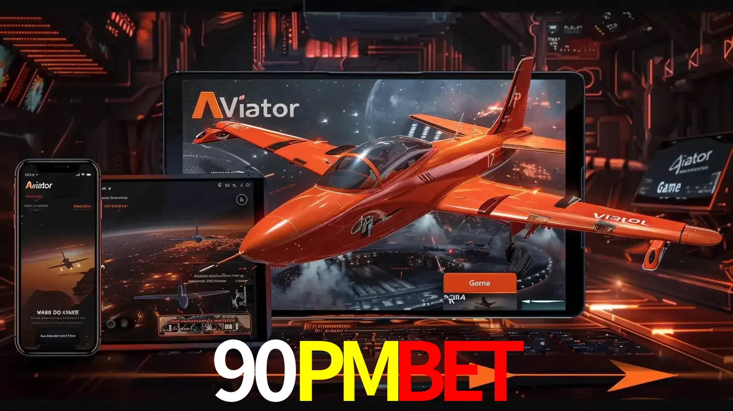 Apresentação tecnológica do jogo Aviator com um avião saindo da tela de um tablet, demonstrando a experiência imersiva em múltiplos dispositivos no 90PMBET.