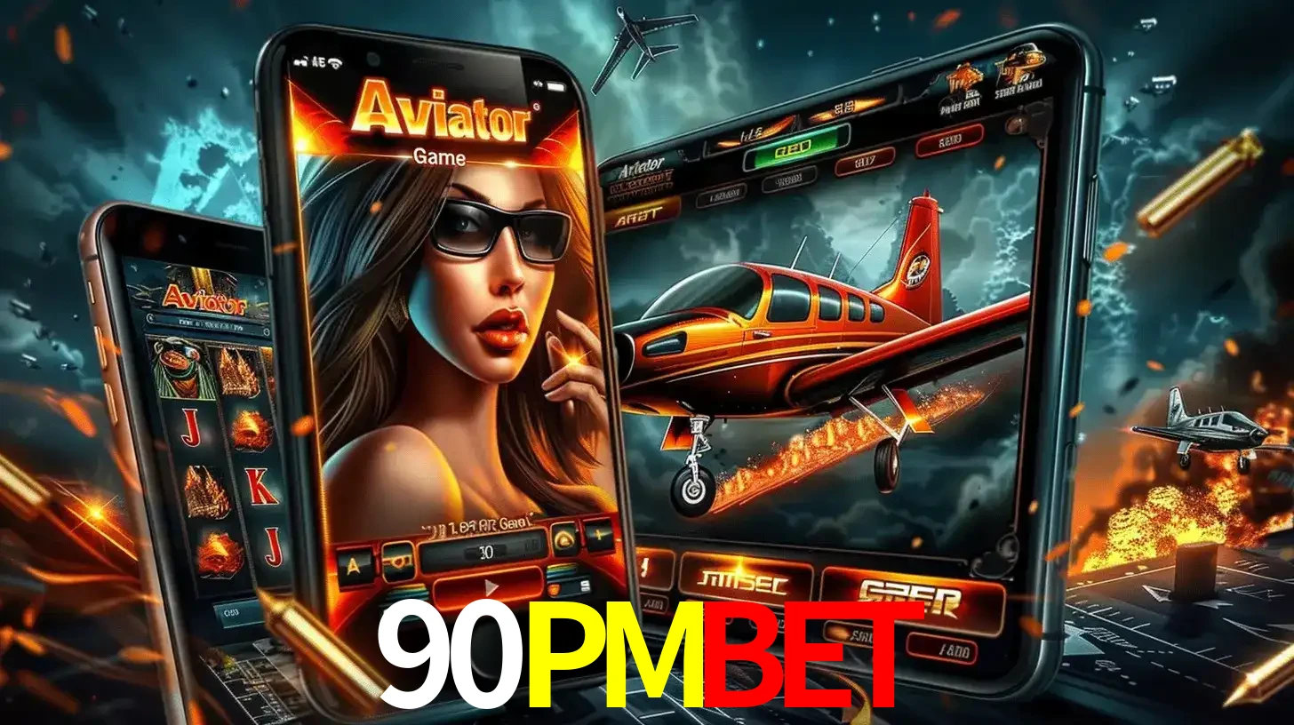 O popular jogo de apostas Aviator exibido em vários celulares e tablets, mostrando a interface emocionante e a ação de voo disponíveis para jogar agora no 90PMBET.